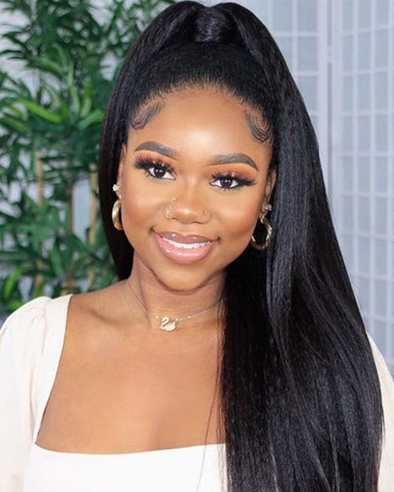 Arabella 3 In 1 Half Wig Glueless Yaki Straight Wig Invisi Drawstring Natural Black Endless Protective Styles