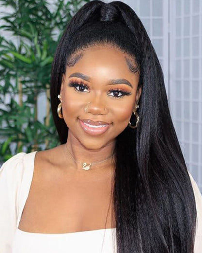 Arabella 3 In 1 Half Wig Glueless Yaki Straight Wig Invisi Drawstring Natural Black Endless Protective Styles