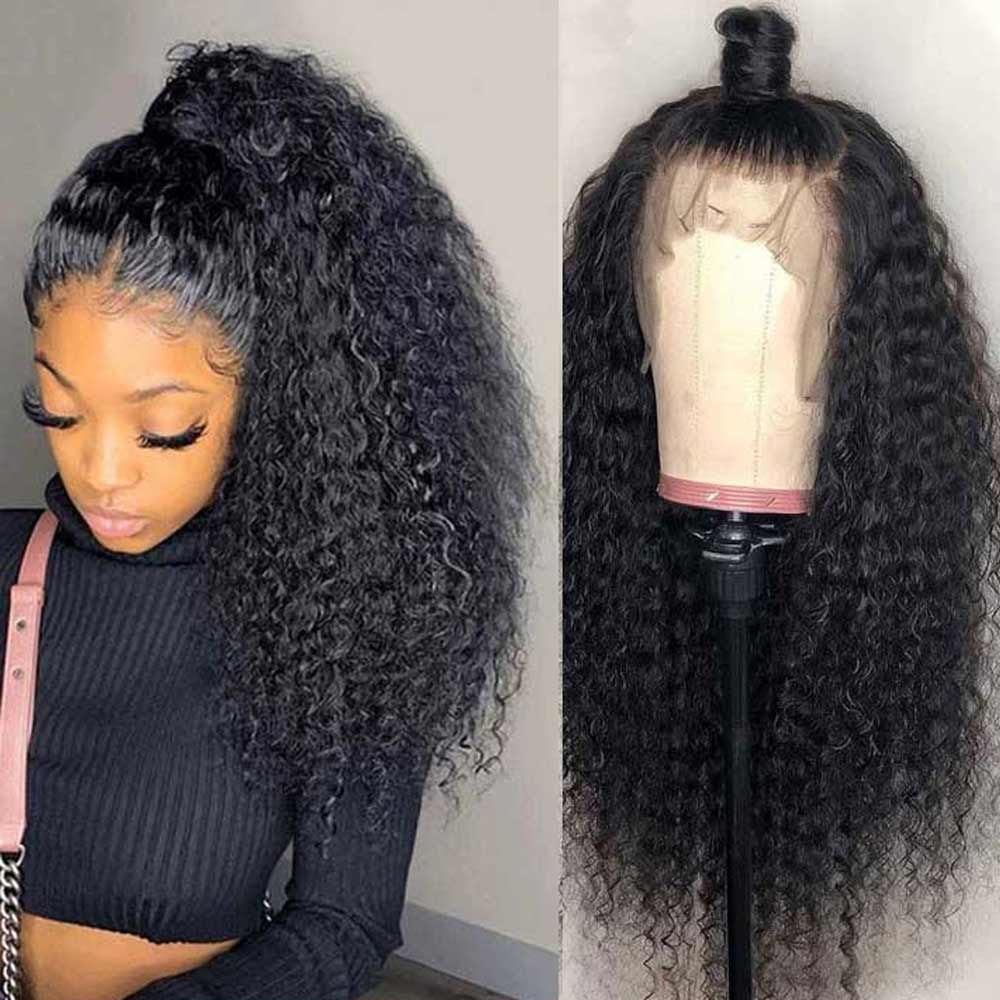Jerry Curly 360 Full Lace Frontal Wig 180% Density Thick Human Hair Wig Free Part Natual Black Arabella Hair - arabellahair.com