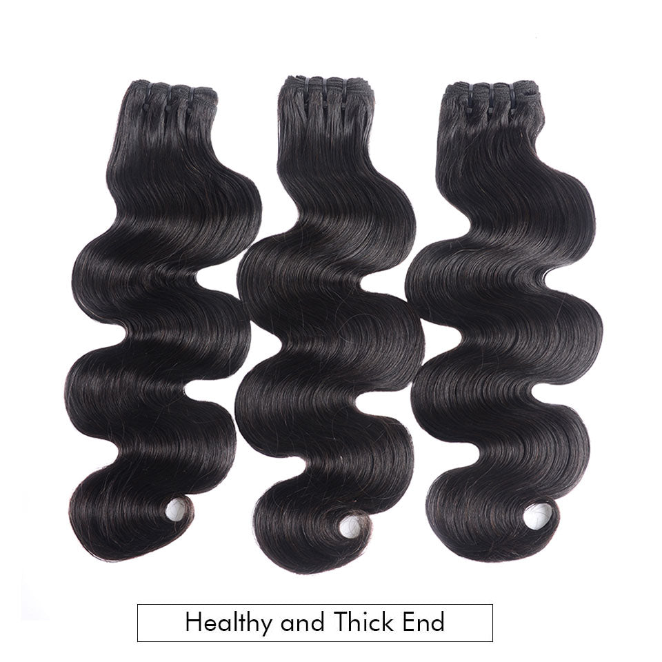{15A 3Pcs+Frontal} Body Wave Double Drawn Raw Virgin Human Hair Weaves 3 Bundles With Frontal Closure