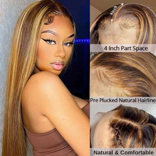 000 4x4 Lace Closure Straight Piano Highlight Colored Wig - Glueless Human Hair Wig
