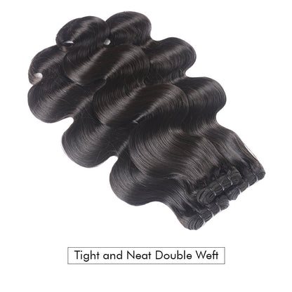 {15A 3Pcs+Frontal} Body Wave Double Drawn Raw Virgin Human Hair Weaves 3 Bundles With Frontal Closure