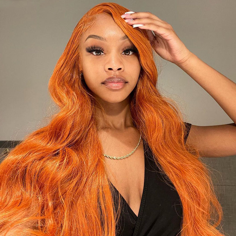 Ginger Orange Color 13x4 Lace Frontal Wig Straight/Body Wave Human Hair Wigs Free Part