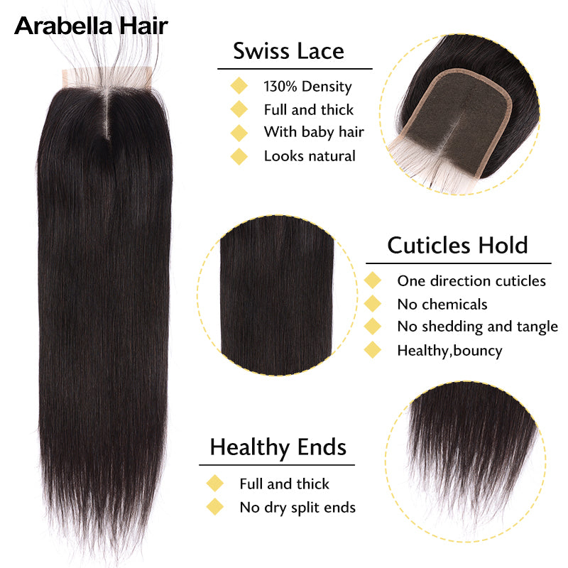 {12A 3Pcs+Closure} Brazilian Straight 3 Bundles Hair With 4x4 Lace Closure Unprocessed Virgin Hair Weave