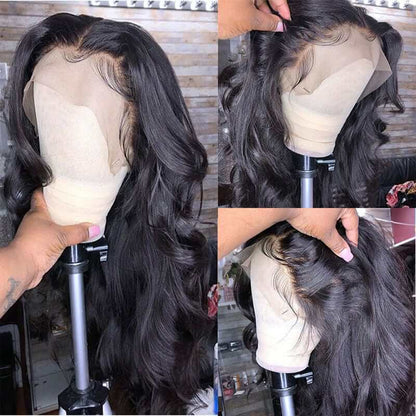 Long Body Wave Free Part Natural Black 13*6 Inch Lace Frontal Wig 210% Density Human Hair Wig - arabellahair.com