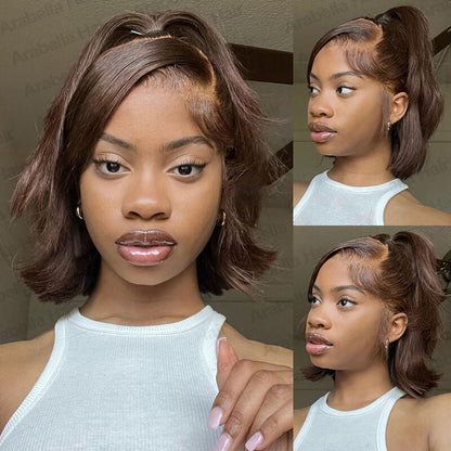 Chestnut Brown Straight Short Bob 13x4 Lace Front Human Hair Wig