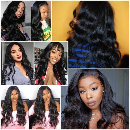 Long Body Wave Free Part Natural Black 13*6 Inch Lace Frontal Wig 210% Density Human Hair Wig - arabellahair.com