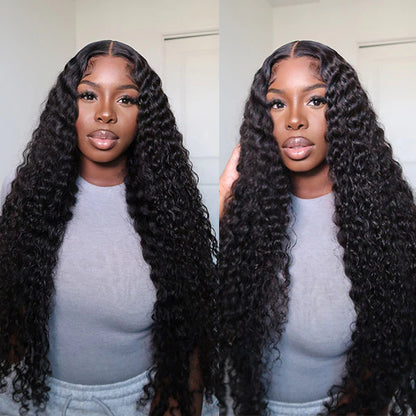 Arabella 13x6 Frontal Lace Deep Wave Wig Invisible Knots Natural Black Realistic Hairline