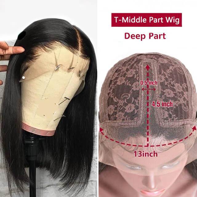 15A Double Drawn Bob Wig T Part Lace Frontal Human Hair Wig Middle Part Side Part Wig - arabellahair.com