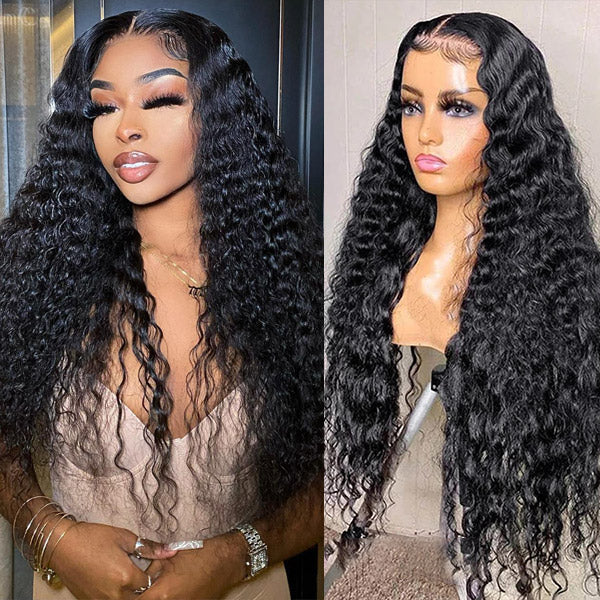 Human hair wig 18&quot; Deep Wave 4x4 Lace Closure Wigs 180% Density Glueless Middle Part Human Hair Wigs - arabellahair.com