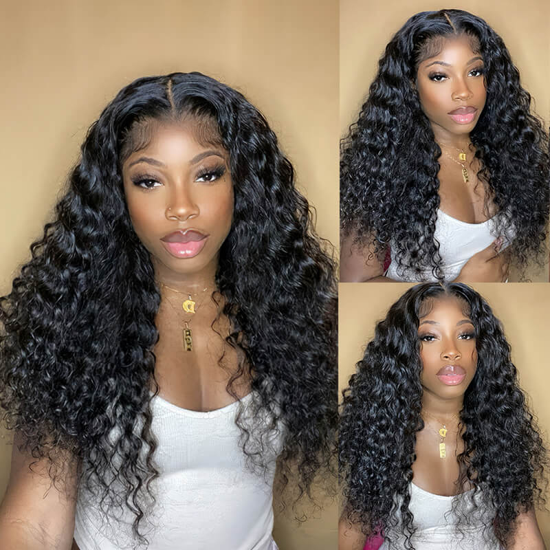 Human hair wig 18&quot; Deep Wave 4x4 Lace Closure Wigs 180% Density Glueless Middle Part Human Hair Wigs - arabellahair.com