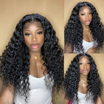 Human hair wig 18&quot; Deep Wave 4x4 Lace Closure Wigs 180% Density Glueless Middle Part Human Hair Wigs - arabellahair.com