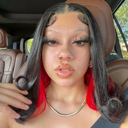 Peekaboo Highlights Pink Red Colored Transparent 4*4/13*4 Lace Human Hair Bob Wigs Glueless Human Hair - arabellahair.com